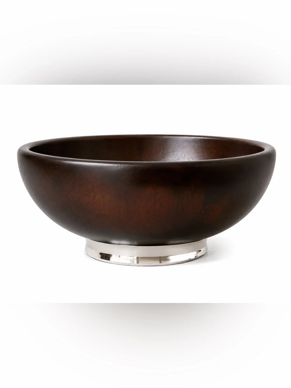Atticus Large Wood Salad Serving Bowl Silver Chrome Pedestal Base 14”
